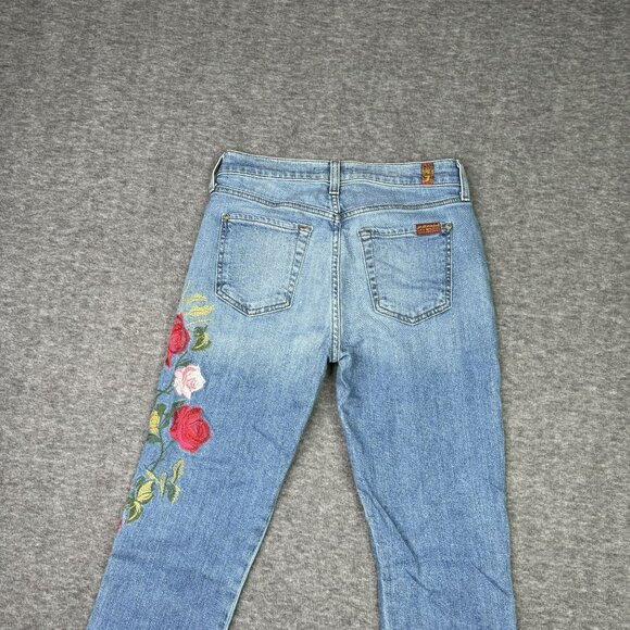 7 For all Mankind Womens Floral Embroidered Blue Denim Jeans Y2K casual - Picture 2 of 6